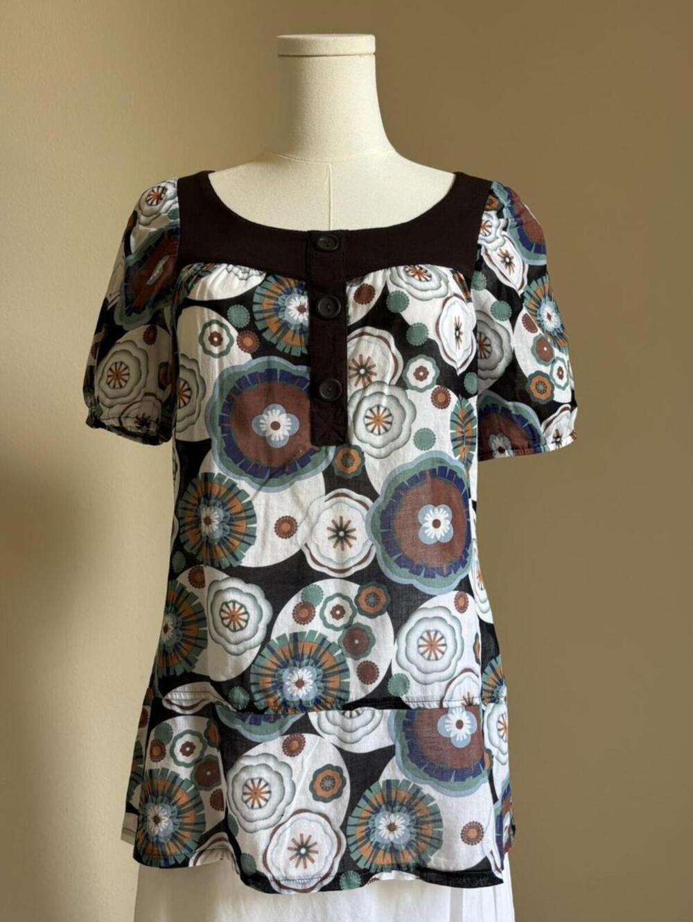 Y2K Floral Puff Sleeve Tunic Top Boho